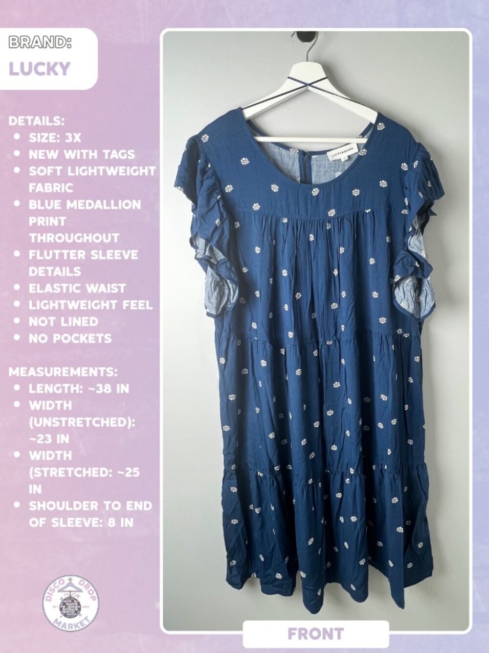Lucky Brand Floral Medallion Dress Plus Size 3X NWT